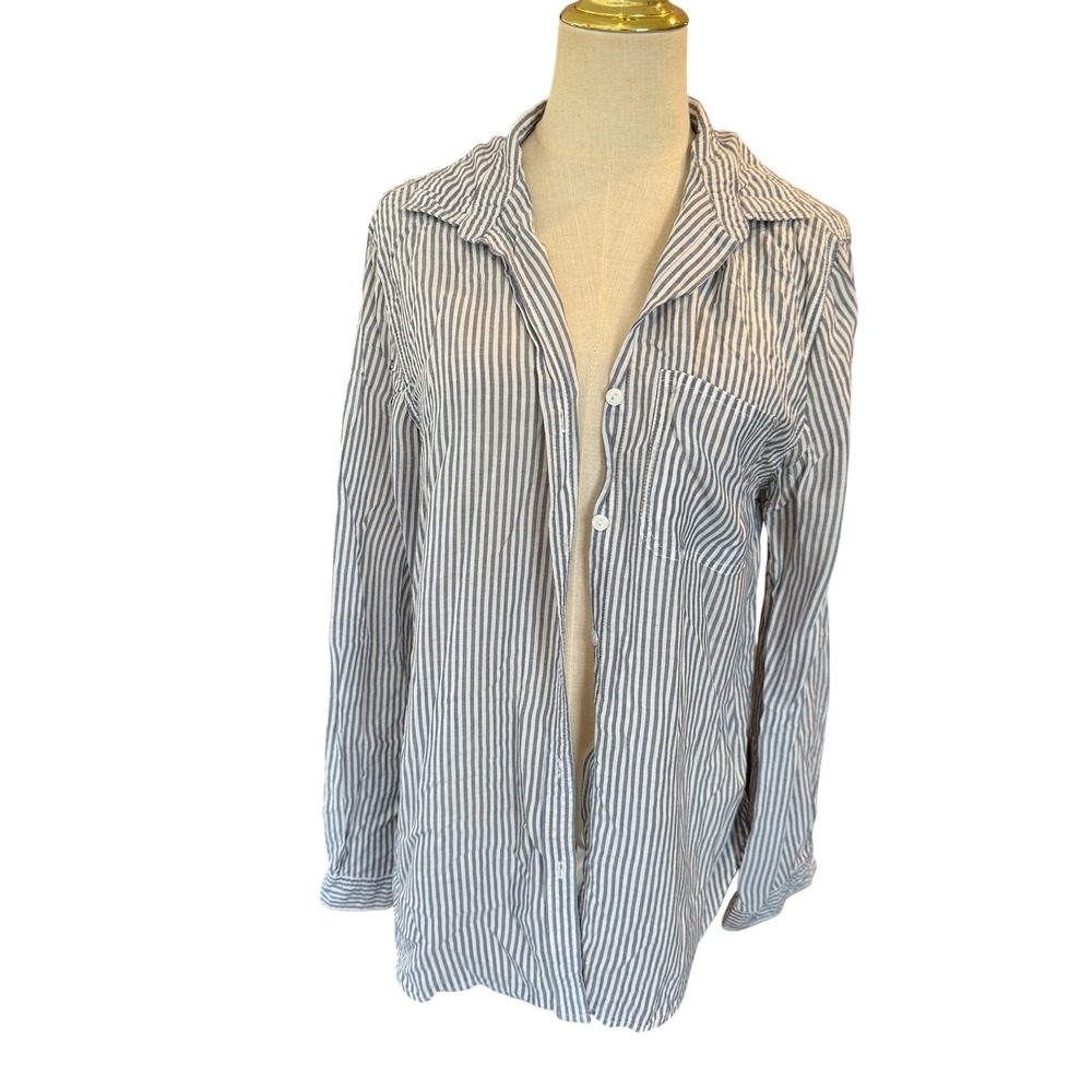 Velvet Heart Womens Blue White Striped Rayon Button Down Shirt Large lightweight